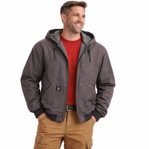 Men’s Heavyweight Work Jacket Hooded Utility Coat Rugged Gray Medium Warm